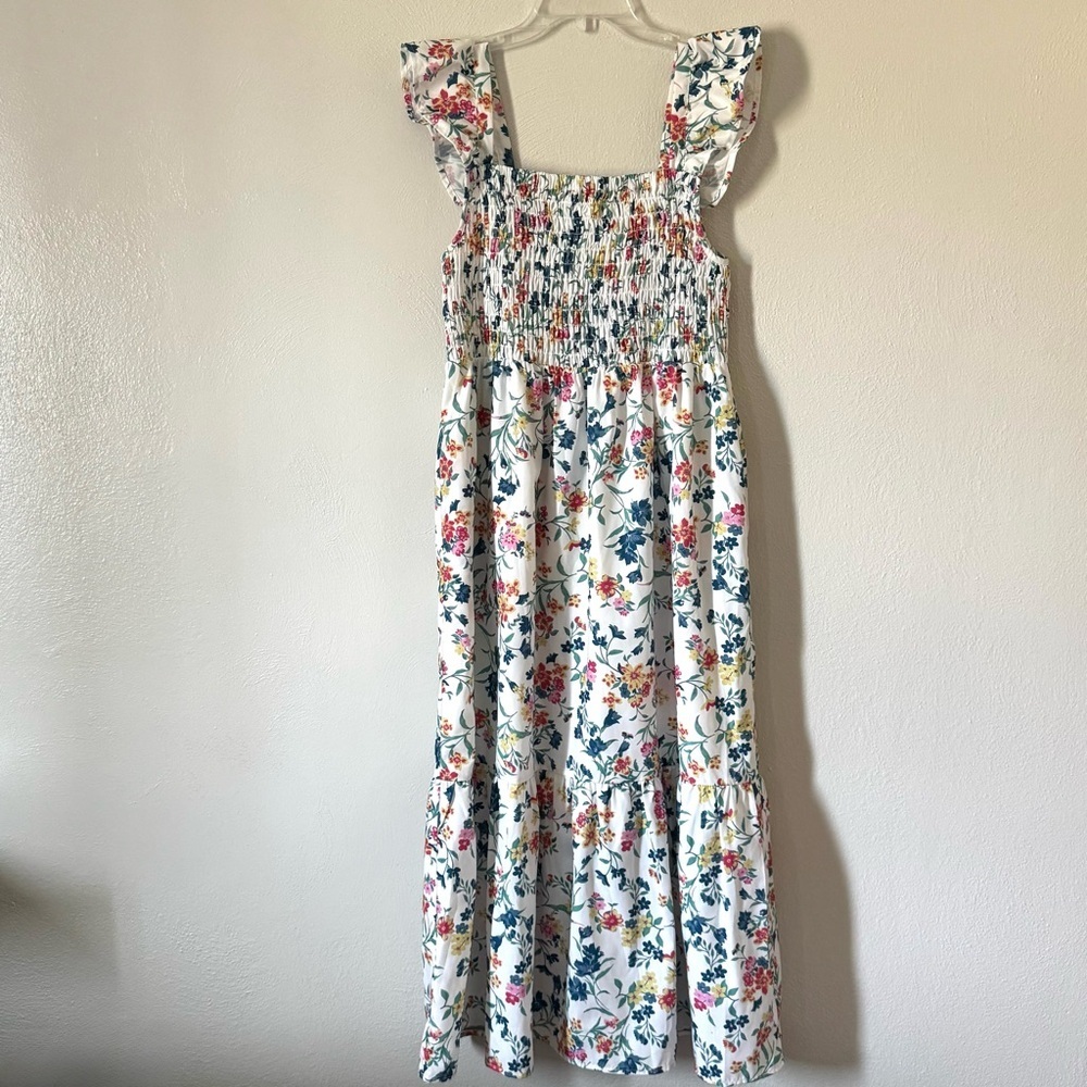 THML Floral Smocked Maxi Dress Flutter Sleeve Tiered Hem